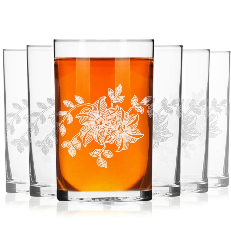 Szklanki do herbaty kawy 250 ml szklanka z grawerem 6szt Kwiaty (5)