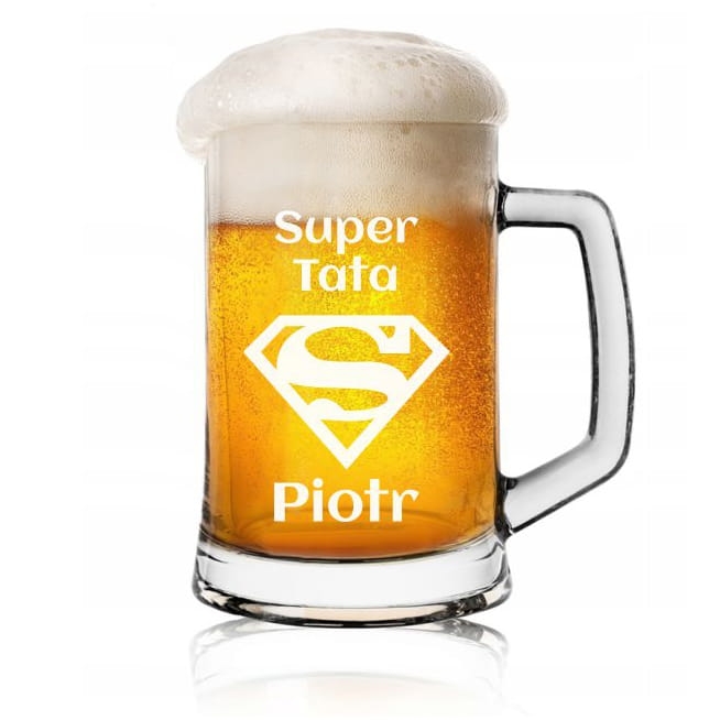 Kufel do piwa z grawerem SUPER TATA na prezent 685ml 1szt