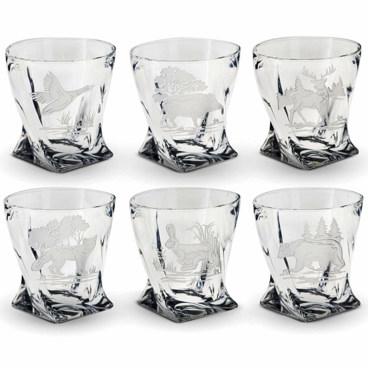 Ekskluzywne kryształowe szklanki do whisky Quadro "Myśliwskie" 340ml