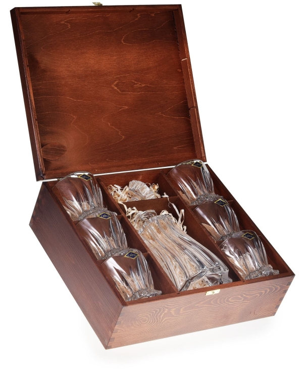 Ekskluzywny zestaw do whisky BOHEMIA Plantica 6+1 Kryształ w skrzynce z GRAWEREM