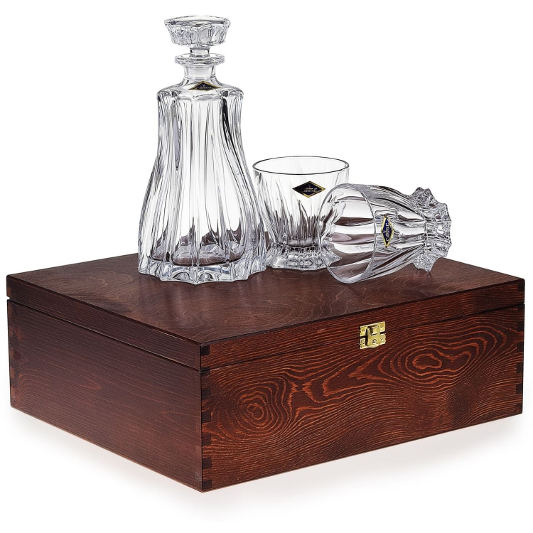 Ekskluzywny zestaw do whisky BOHEMIA Plantica 6+1 Kryształ w skrzynce z GRAWEREM