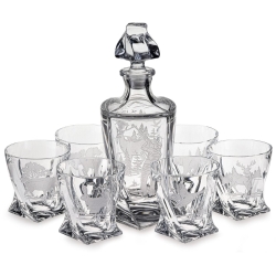 Komplet do whisky 6+1 kryształowy "Myśliwski" karafka + szklanki w skrzynce z GRAWEREM