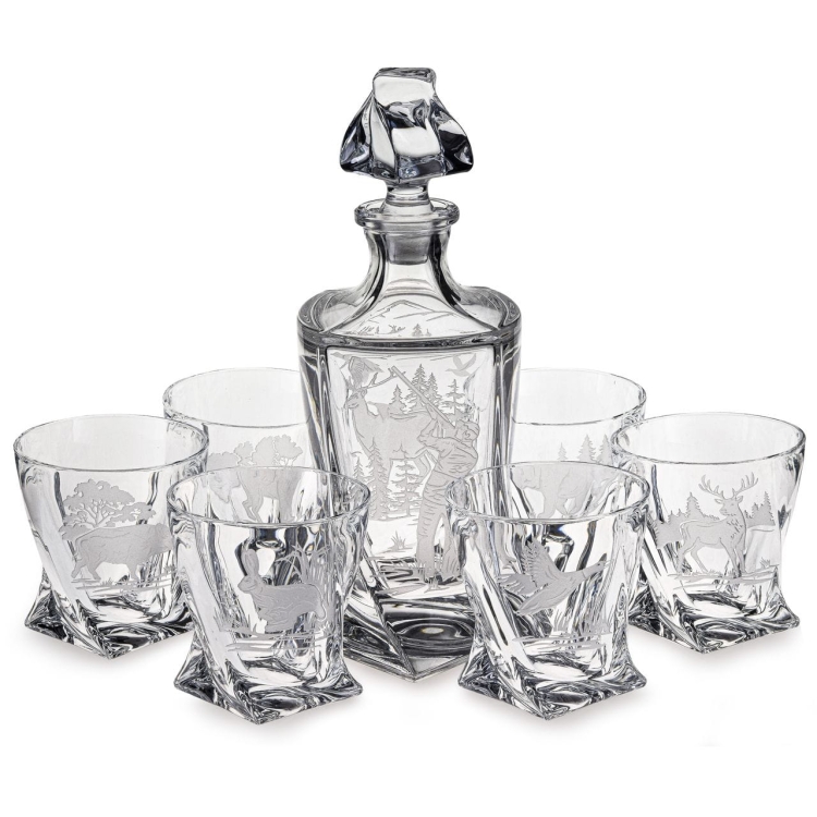 Komplet do whisky 6+1 kryształowy "Myśliwski" karafka + szklanki w skrzynce z GRAWEREM