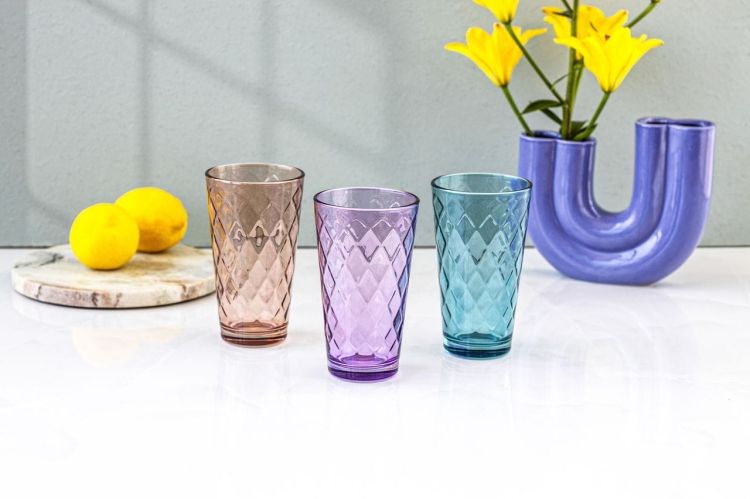 Kolorowe wysokie szklanki do soku, drinków Maia 370ml 6szt