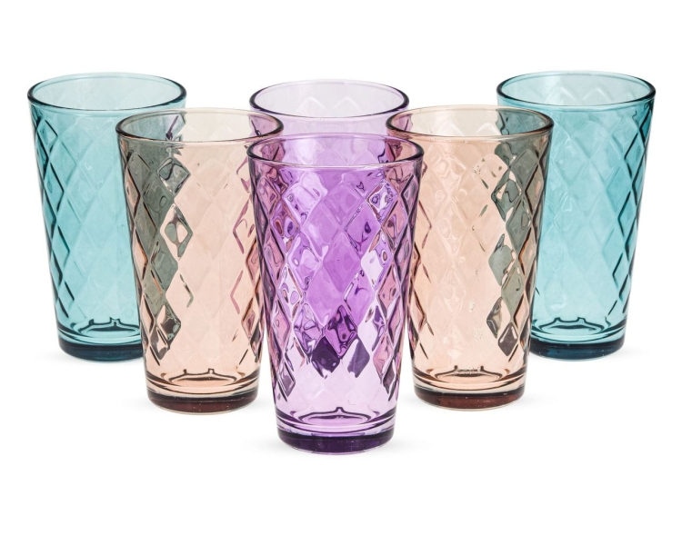 Kolorowe wysokie szklanki do soku, drinków Maia 370ml 6szt