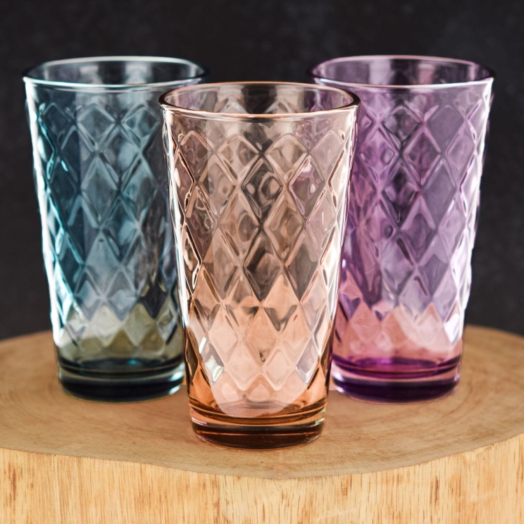 Kolorowe wysokie szklanki do soku, drinków Maia 370ml 6szt