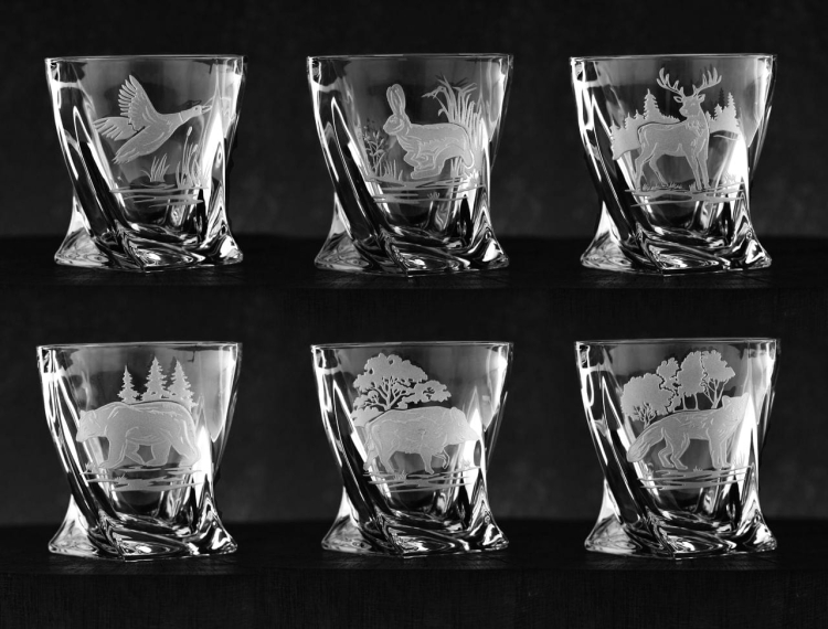 Komplet do whisky 6+1 kryształowy "Myśliwski" karafka + szklanki w skrzynce