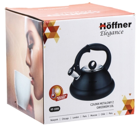 Przejdź do produktu Czajnik metalowy z gwizdkiem Hoffner 3L Indukcja Gaz HF-1006 Czarny