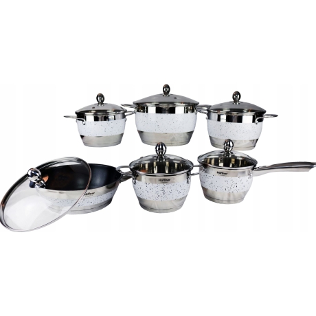 Przejdź do produktu Zestaw garnków ze stali nierdzewnej Hoffner Biały 12 el
