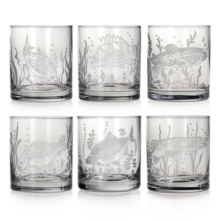 Komplet do whisky 6+1 "Wędkarski" karafka łamana + szklanki