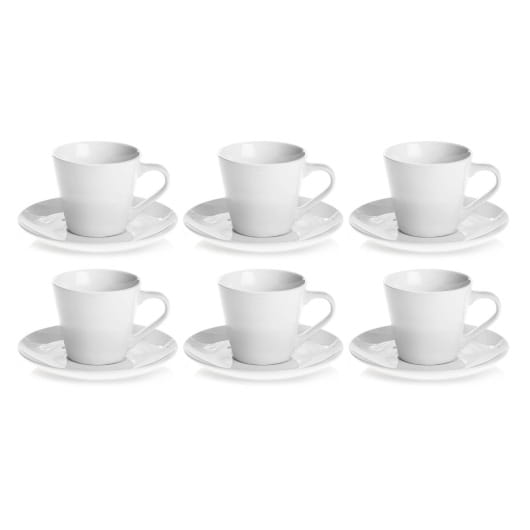 Ceramiczne FILIŻANKI 210 ml ze spodkami ⌀ 15 cm do kawy herbaty | MAJA | komplet 6 szt. (12 elementów)