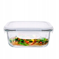 KOMPLET pojemników szklanych na żywność KWADRATOWYCH LUNCHBOX z pokrywką ALTOM FRESH 300+450+750+1100ml