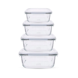 KOMPLET pojemników szklanych na żywność KWADRATOWYCH LUNCHBOX z pokrywką ALTOM FRESH 300+450+750+1100ml