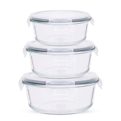 KOMPLET pojemników szklanych na żywność OKRĄGŁYCH LUNCHBOX z pokrywką ALTOM FRESH 400+600+950ml