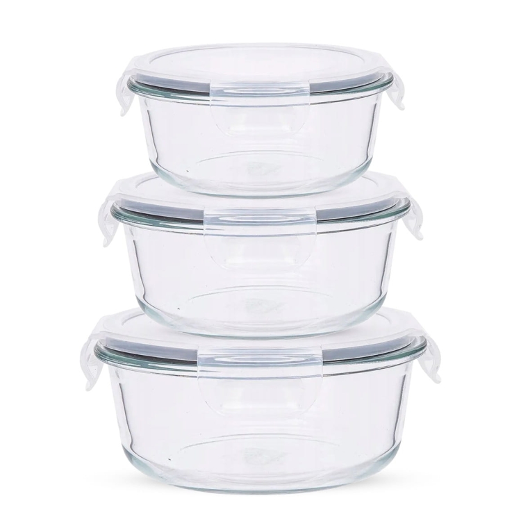 KOMPLET pojemników szklanych na żywność OKRĄGŁYCH LUNCHBOX z pokrywką ALTOM FRESH 400+600+950ml