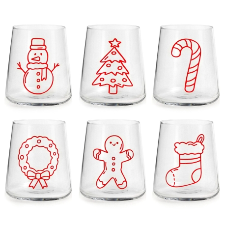 Przejdź do produktu Szklanki z nadrukiem dla dzieci na święta świąteczne Bałwan Choinka 380ml 6szt