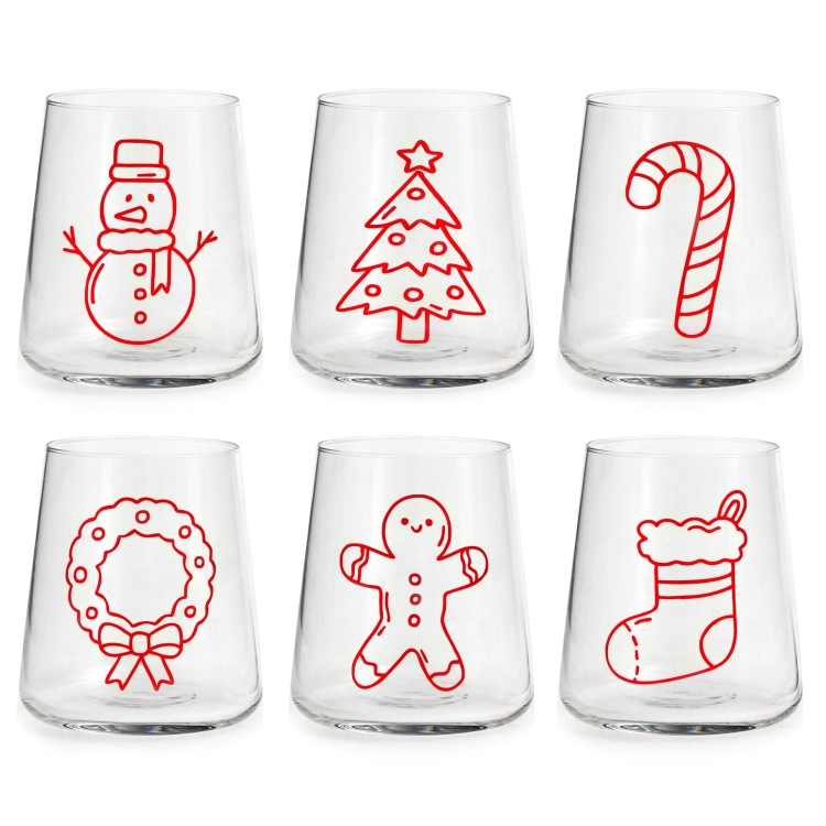 Szklanki z nadrukiem dla dzieci na święta świąteczne Bałwan Choinka 380ml 6szt