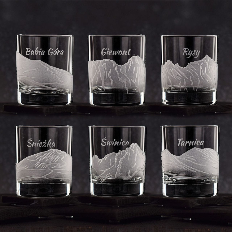 Komplet do whisky 6+1 "Polskie góry" Tatry karafka + szklanki w skrzynce
