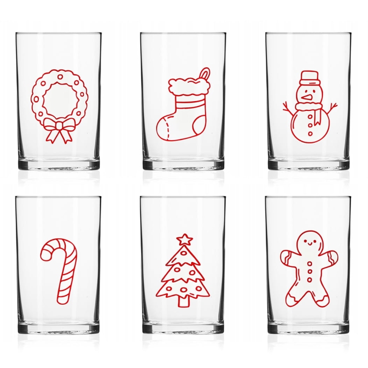 Proste szklanki z nadrukiem dla dzieci na święta świąteczne Bałwan Choinka 250ml 6szt