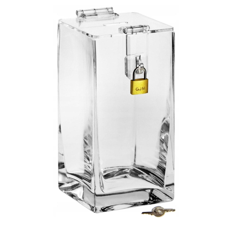 DUŻA szklana skarbonka zamykana otwierana URNA 20cm