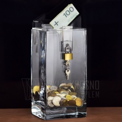 DUŻA szklana skarbonka zamykana otwierana URNA 20cm