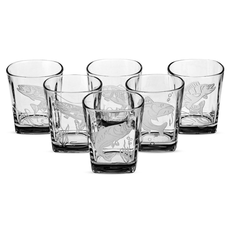 Szklanki do whisky Wędkarskie kwadratowe 300 ml  | 6 szt. w pudełku szklanka.pl