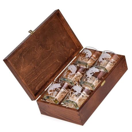 Przejdź do produktu Szklanki do whisky "Wędkarskie" 300ml kwadratowe w skrzynce