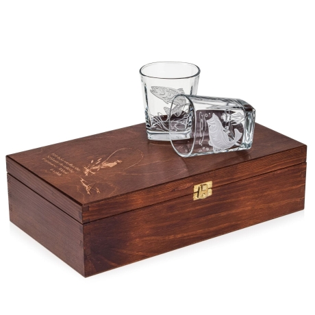 Przejdź do produktu Szklanki do whisky "Wędkarskie" 300ml kwadratowe w skrzynce