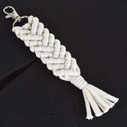 Brelok smycz do kluczy Handmade na prezent dla gości weselnych Ecru / Kremowy 19cm (4)