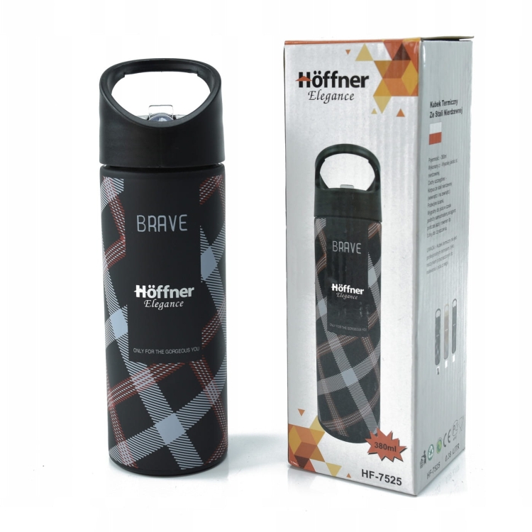 Kubek termiczny ze stali nierdzewnej termos podróżny HOFFNER 380ml Czarny