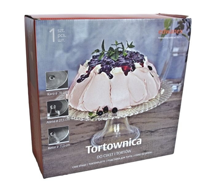 Szklana tortownica, patera na tort, ciasto na nóżce EDWANEX 28cm