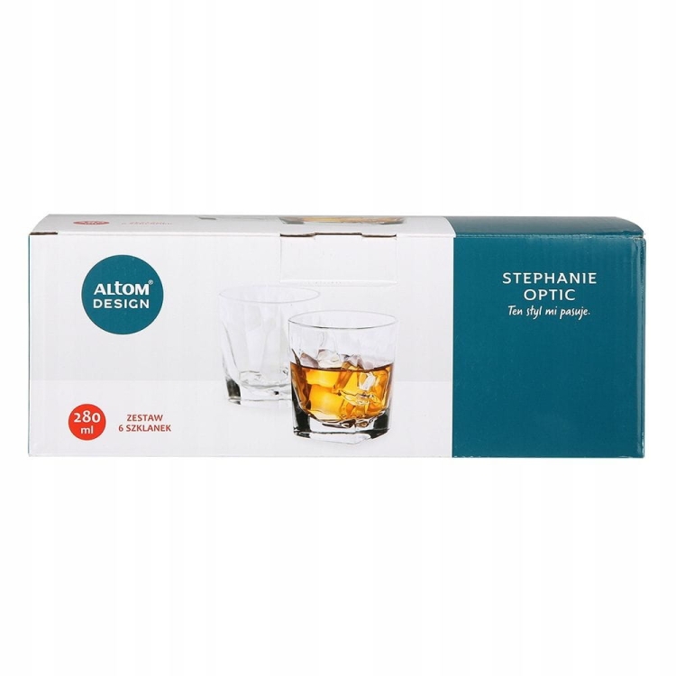 Niskie szklanki do whisky soku wody Altom Design STEPHANIE OPTIC 280ml 6szt