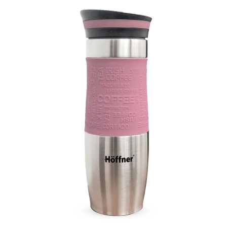 Przejdź do produktu Kubek termiczny ze stali nierdzewnej termos podróżny HOFFNER 480ml Różowy HF-7543