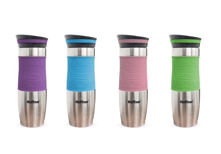 Kubek termiczny ze stali nierdzewnej termos podróżny HOFFNER 480ml Różowy HF-7543