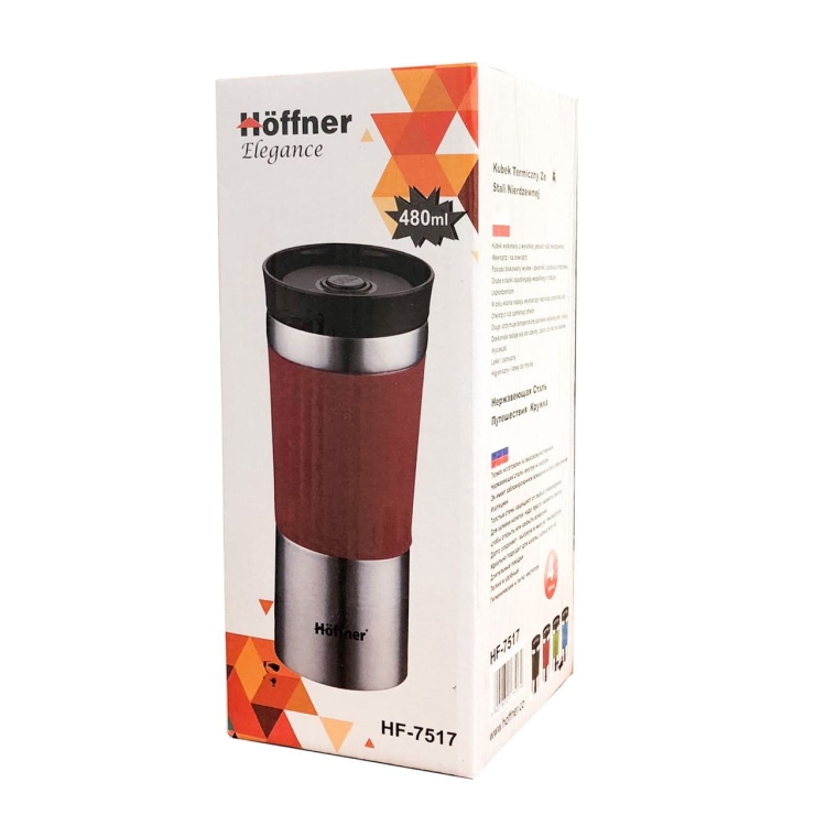 Kubek termiczny ze stali nierdzewnej termos podróżny HOFFNER 480ml Czerwony HF-7517