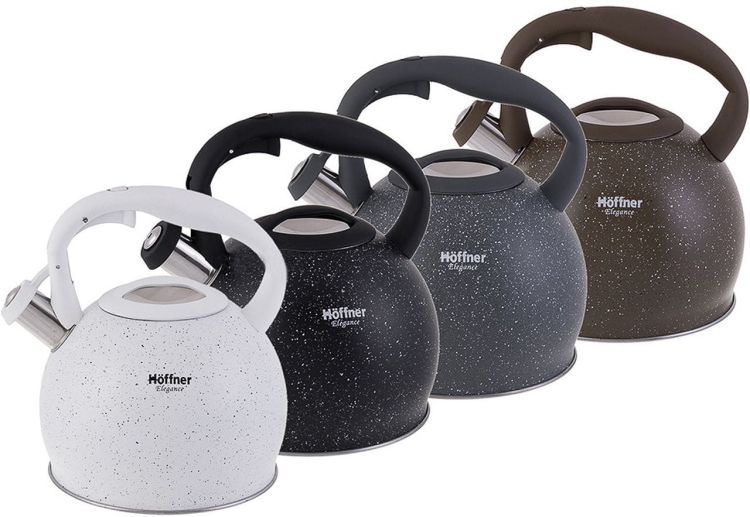 Czajnik metalowy z gwizdkiem Hoffner 3L Indukcja Gaz Szary HF-3780