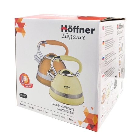 Przejdź do produktu Czajnik metalowy z gwizdkiem Hoffner 3L Indukcja Gaz Biały HF-3983