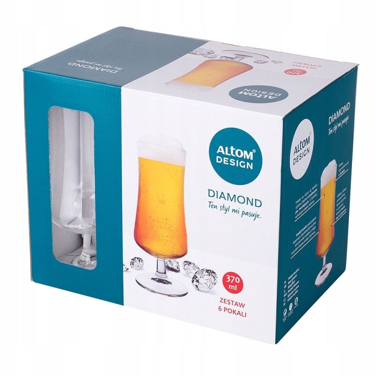 Szklane pokale do piwa drinków Altom Design Diamond 370ml 6szt