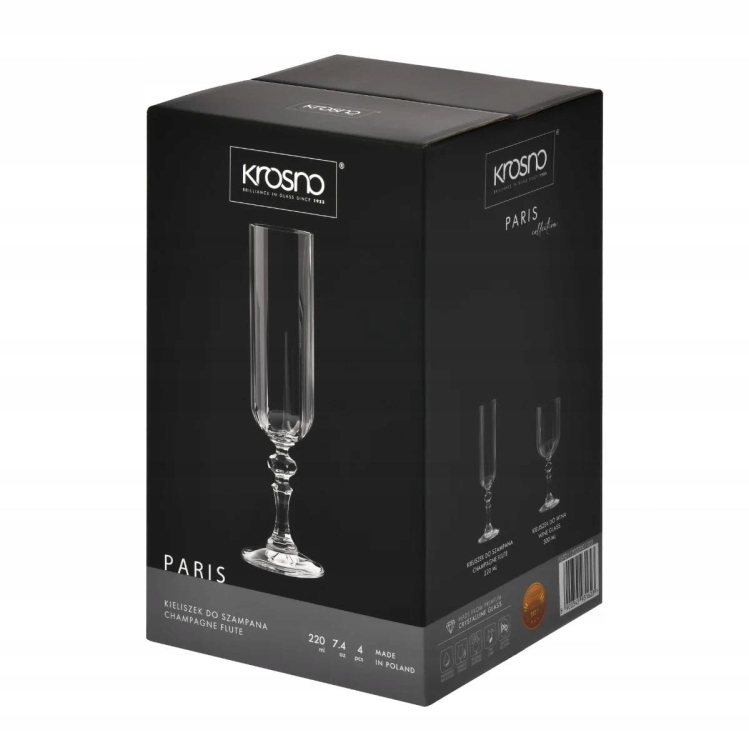 Eleganckie kieliszki na tłoczonej nodze do szampana KROSNO Paris 220ml 4szt