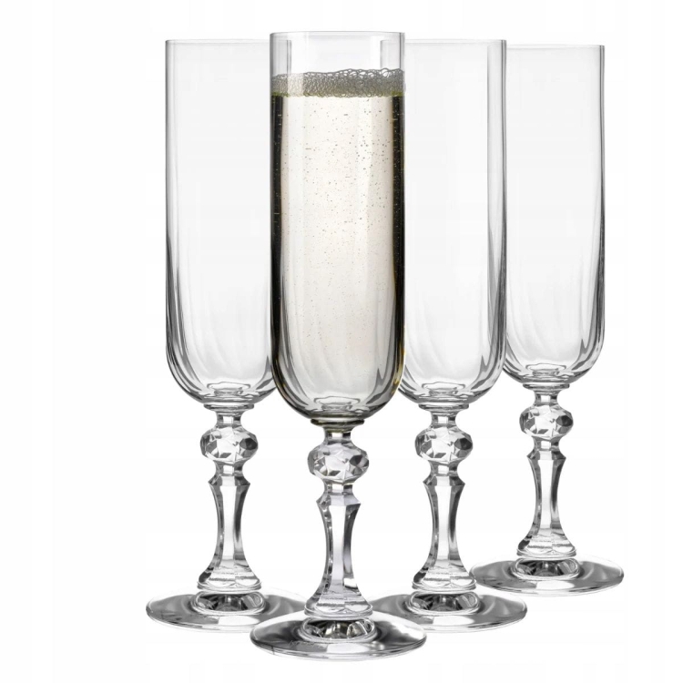 Eleganckie kieliszki na tłoczonej nodze do szampana KROSNO Paris 220ml 4szt