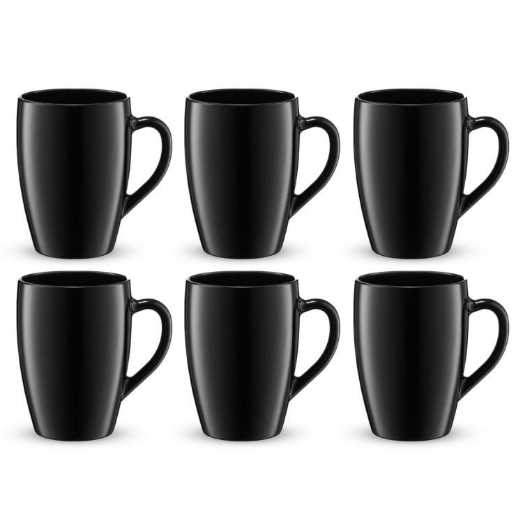 AMBITION BLACK Kubki z uchem do herbaty, kawy, wody 380ml 6szt.