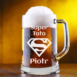 Kufel do piwa z grawerem SUPER TATA na prezent 685ml 1szt