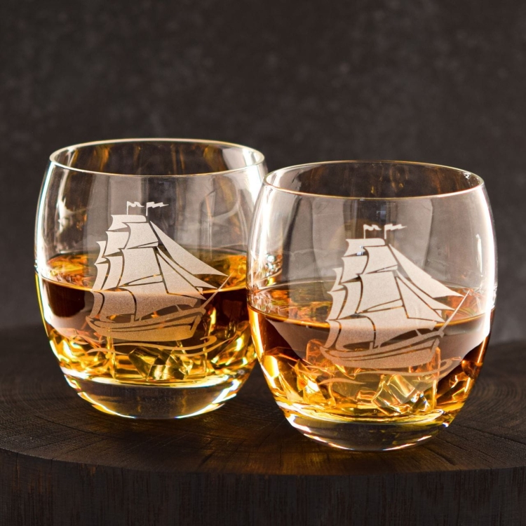 Szklanki do whisky ŻAGLOWIEC | 300ml | 2szt. | Motyw marynistyczny w pudełku Szklanka.pl