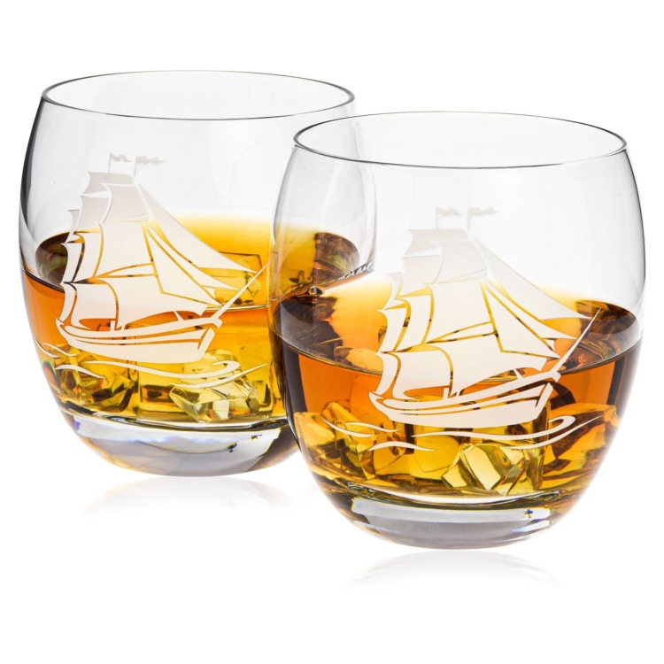 Szklanki do whisky ŻAGLOWIEC | 300ml | 2szt. | Motyw marynistyczny w pudełku Szklanka.pl