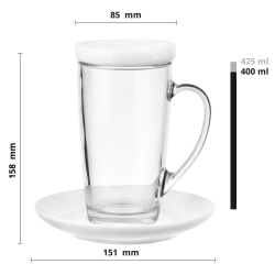 Wysoki Kubek Alex ze spodkiem i wieczkiem do kawy, herbaty 400ml 1szt.