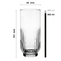 Szklanki ryflowane wysokie do napojów whisky soku wody 360 ml 6szt.