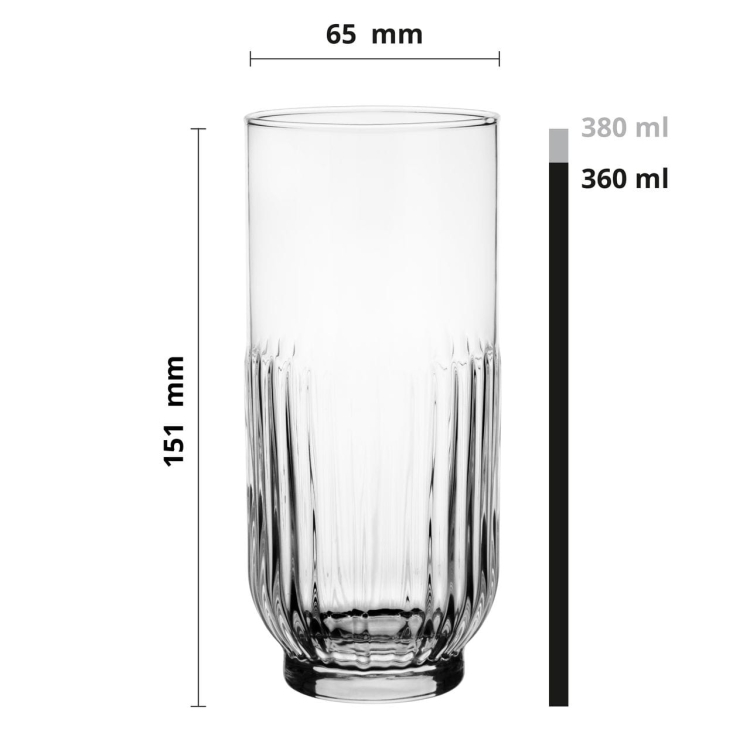 Szklanki ryflowane wysokie do napojów whisky soku wody 360 ml 6szt.