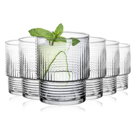 Przejdź do produktu Szklanki ryflowane niskie do napojów whisky soku wody 320 ml 6szt.