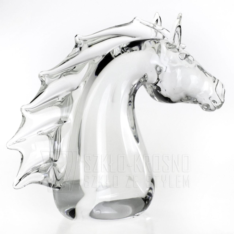 Rzeźba szklana - głowa konia bezbarwna 