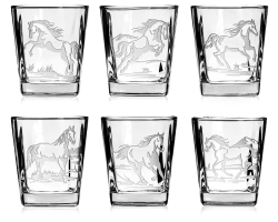 Komplet do whisky 6+1 "KONIE" karafka łamana + szklanki